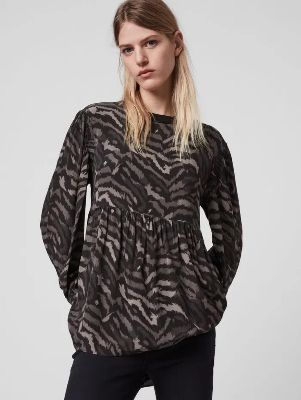 All Saints Gray Animal Print Fayre Remix Top Small